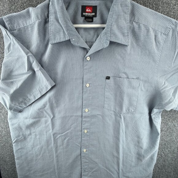 Quiksilver Short Sleeve 2XL Check Blue Streetwear Shirt Button Up Men Surf Skate - Picture 2 of 13